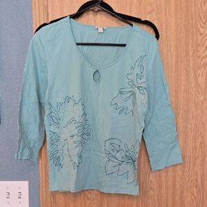 J. Jill Teal Floral Long Sleeve Top